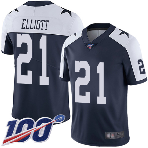 Men Dallas Cowboys Limited Navy Blue Ezekiel Elliott Alternate #21 100th Season Vapor Untouchable Throwback NFL Jersey